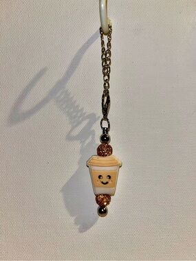 Cute Beige Smiley Coffee Cup Cup Charm w/Rhinestone Accents